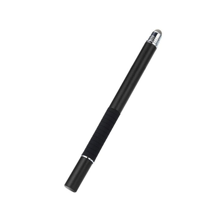 Stylus Pen cu 2 capete si capac, compatibilitate universala, material aluminiu, culoare neagra