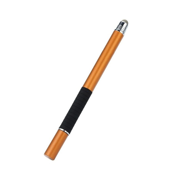 Stylus Pen cu 2 capete si capac, compatibilitate universala, material aluminiu, culoare negru-auriu
