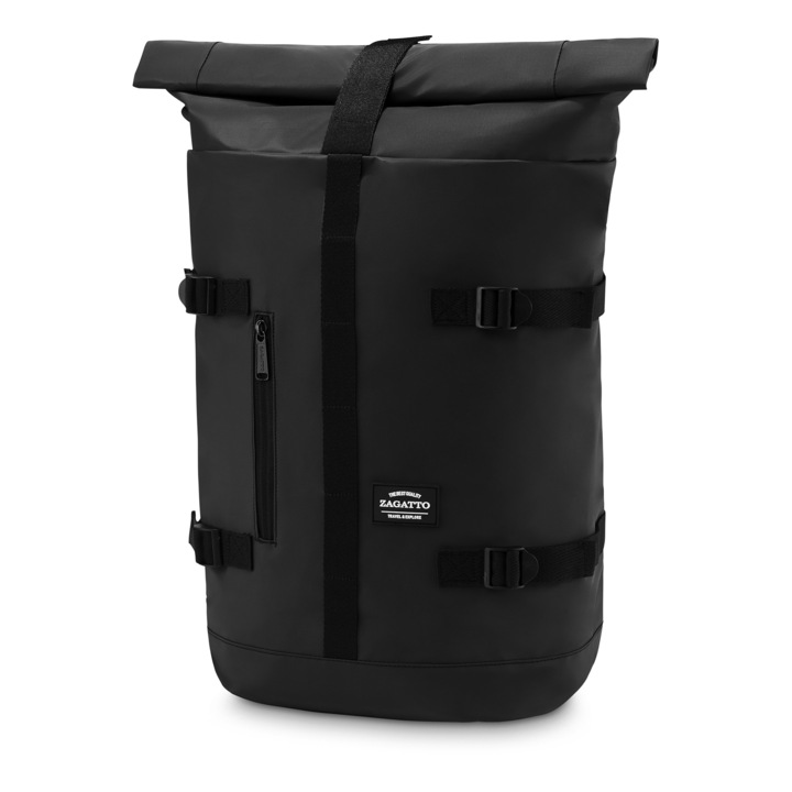 Куриерска раница - Rolltop, градска, ученическа, дамска, мъжка, туристическа, 46/62x40x15 см, черна A4, Zagatto, ZG862