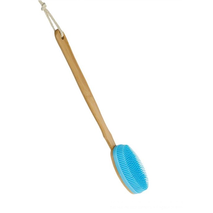 Hátmosó kefe, Trendmark, szilikon szivaccsal, Levehető fa nyéllel, 41cm