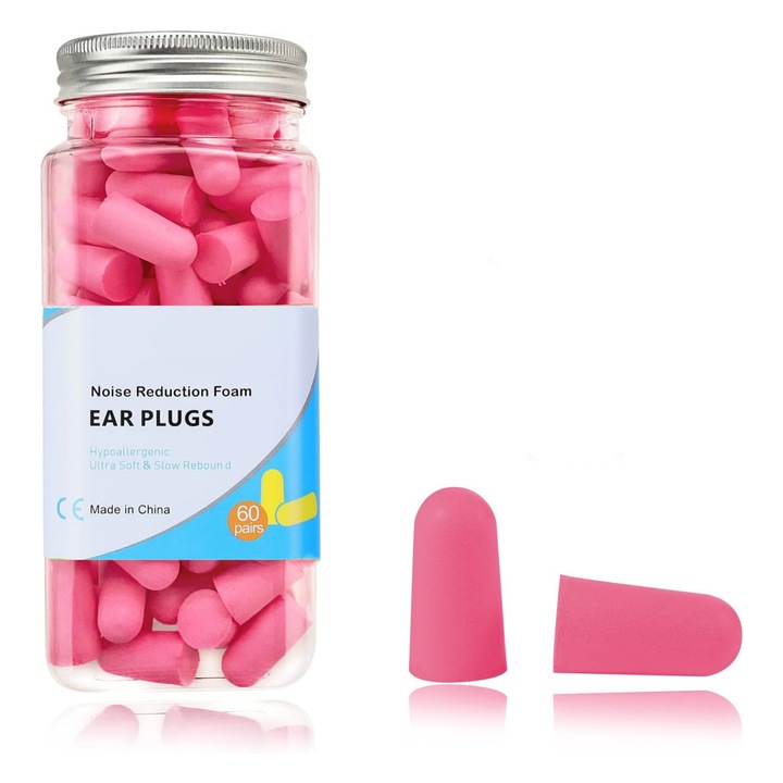 Set 120 dopuri urechi, Reducerea zgomotului, enkourakoko®, Spuma PU super moale si netoxica, 38dB, Roz