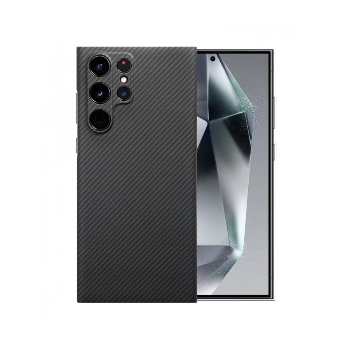 Husa protectie din Kevlar compatibila cu Samsung Galaxy S24 Ultra, din Fibra de Carbon, Aramida, ultra slim, ultra rezistenta, protectie camera, Negru, ISAG