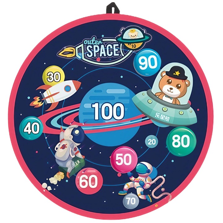 Детска игра Flippy Darts, Сгъваема дъска 36,5 см, 8 велкро/прости топки, 2 светещи топки, Космически модел, Син
