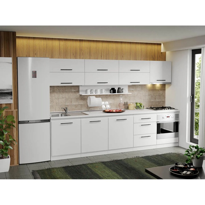 Set Mobila Bucatarie, 07, Alba Sofi, 300cm, Blat 38mm, Termorezistent