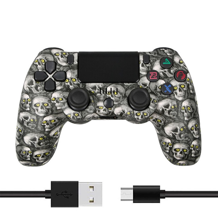 Безжичен геймпад, VIELLAN, За Windows/PS4/Android, Bluetooth и WIFI връзка, Двойна вибрация, Акумулаторна батерия, Сив