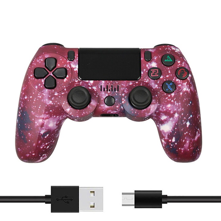 Vezeték nélküli gaming kontroller, VIELLAN, Windows/PS4/Android rendszerhez, Bluetooth és WIFI kapcsolat, Dupla vibráció, Újratölthető akkumulátor, Lila