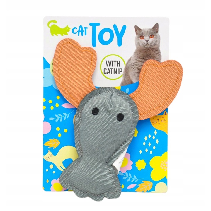Jucarie atractiva pisici din materiale reciclate, contine infuzie cu catusnica, iarba pisicii 11x10cm, model ren