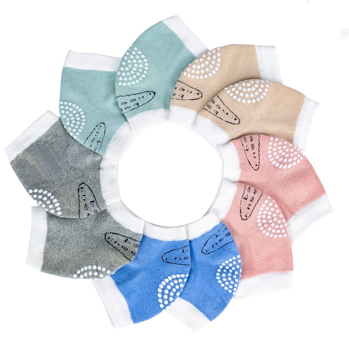 Set 5 perechi genunchiere pentru copii pentru Crawling, Forma curbata natural, enkourakoko®, antiderapant, Toddler Walker Knee Pads pentru baieti si fete, 0-4 ani, Multicolor