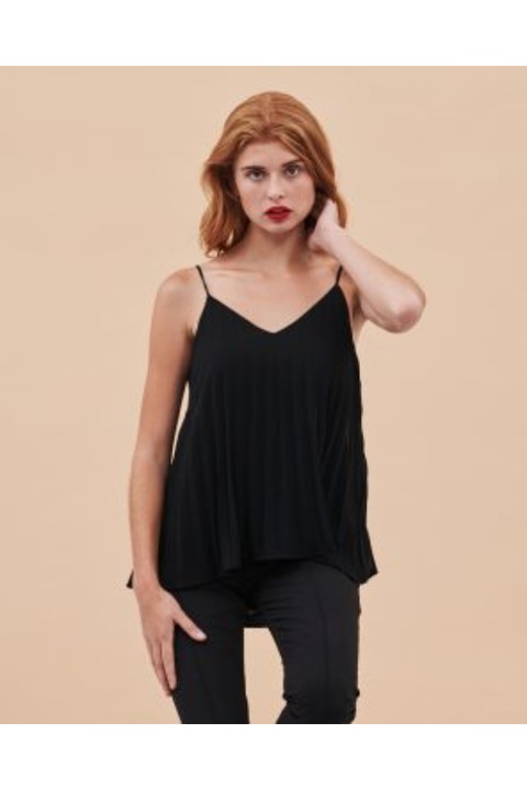 Top fara maneci Vila Addi, volan la baza, negru, S