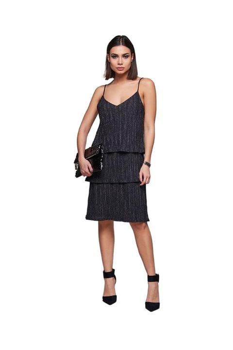 Rochie scurta Glitto, Vila, Poliester/Viscoza, Negru, XL