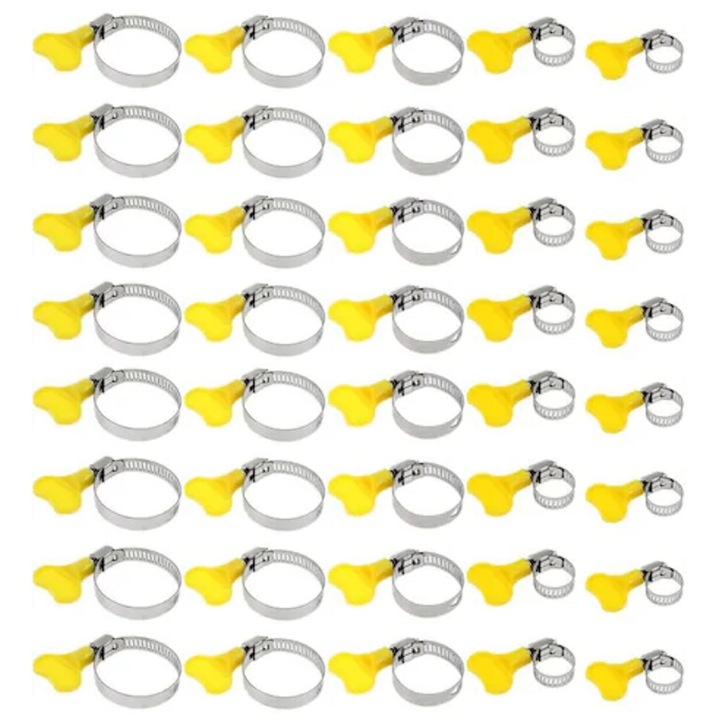 40 db-os tömlőbilincs készlet, JENUOS®, rozsdamentes acél/műanyag, 5 méret, sárga/ezüst