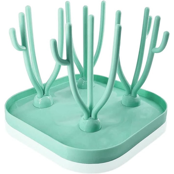 Suport Pentru Uscare Biberoane, Plastic, Amovibil, Fara BPA, 21x21x16 cm, Verde