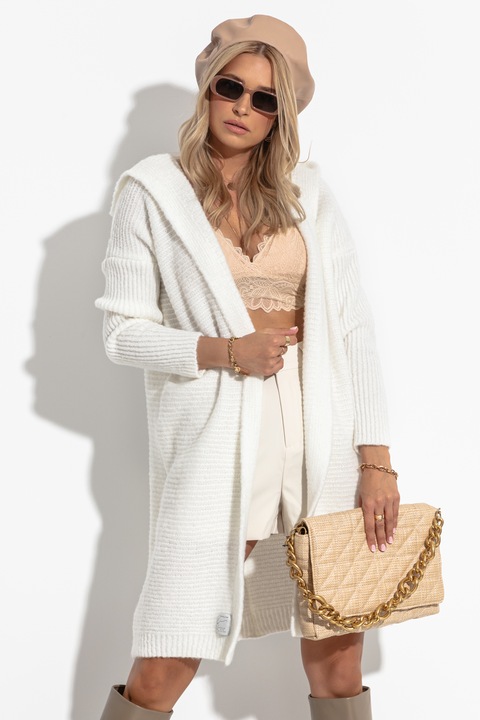 Cardigan dama Fobya, cu gluga, Ecru