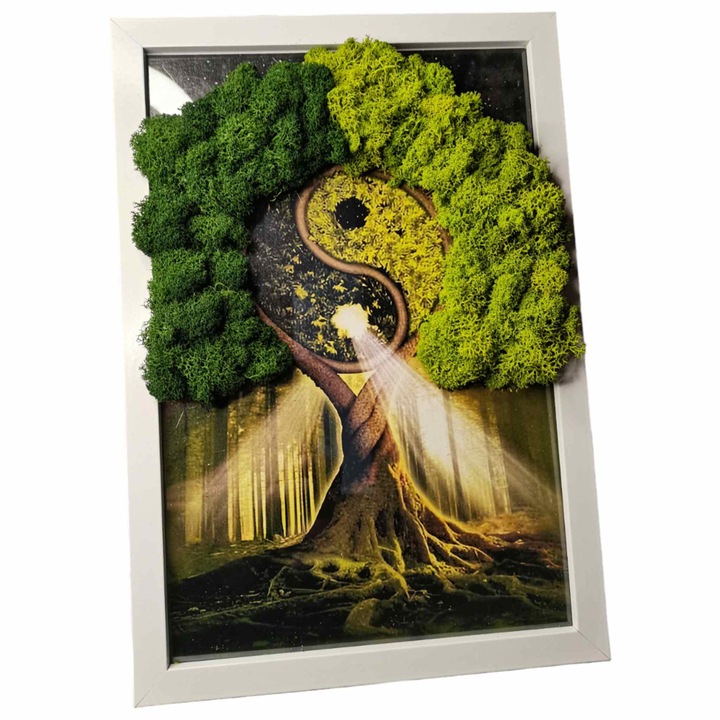Tablou cu licheni naturali, stabilizati "Copac Yin-Yang", 32.5x22.5 cm
