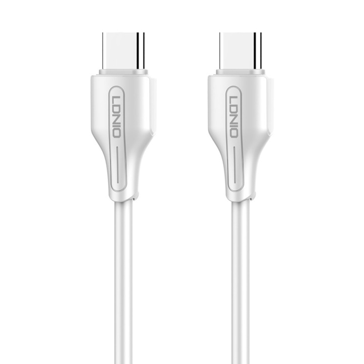 Cablu de date LDNIO, USB-C la USB-C, 65W, 1m, alb