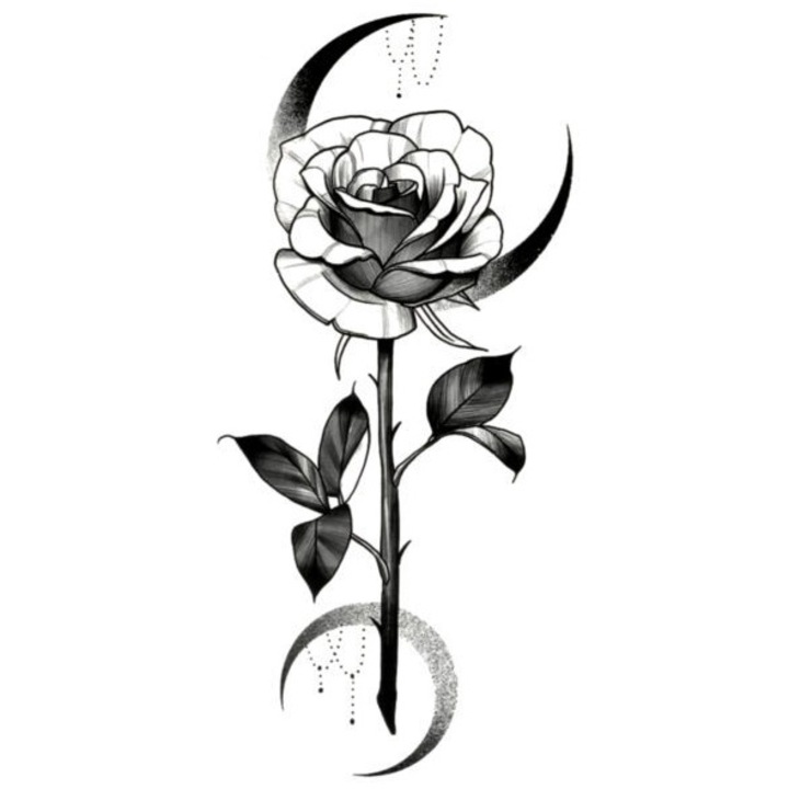 Tatuaj temporar, Flash Tattoos Romania, Moon Rose, rezistent la apa, aplicare rapida, 19x9 cm