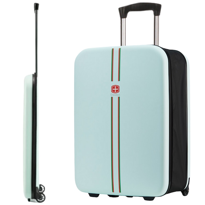 Valiza pliabila mare de calatorie, Dasbo®, carcasa dura material ABS si PC rezistent la apa, 2 roti cu interior captusit si 1 lacat, maner telescopic, verde 65x25x40cm