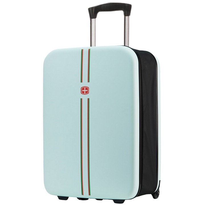 Nagy összecsukható utazóbőrönd, kemény tok vízálló ABS és PC anyagból, 2 kerék párnázott belsővel és 1 zárral, teleszkópos fogantyú, zöld 65x25x40cm