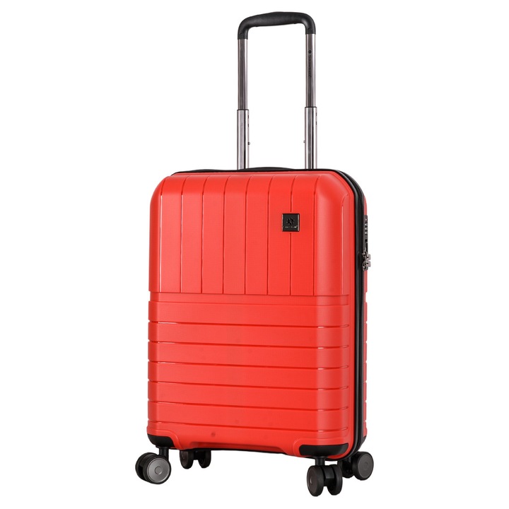 Troler Cabina Polipropilena, Fermoar Antifurt, Cifru TSA, Snowball SW39403, 4 Roti Duble, 55 cm, Rosu