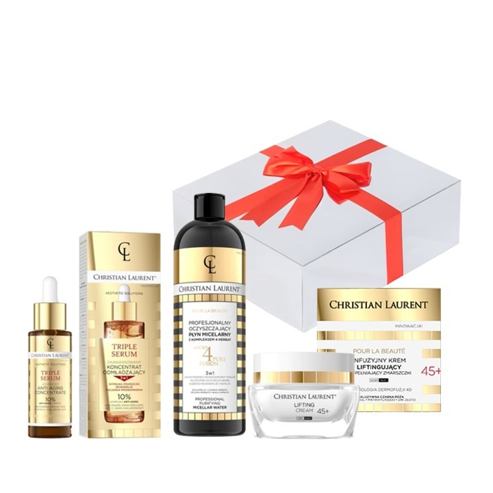 Set Crema de fata Christian Laurent INFUSION LIFTING 45+, Ser concentrat avansat anti-imbatranire, Triple Serum, 10 %, 30 ml, Apa micelara purificatoare profesionala Micro 4 Pure Fusion, 500 ml
