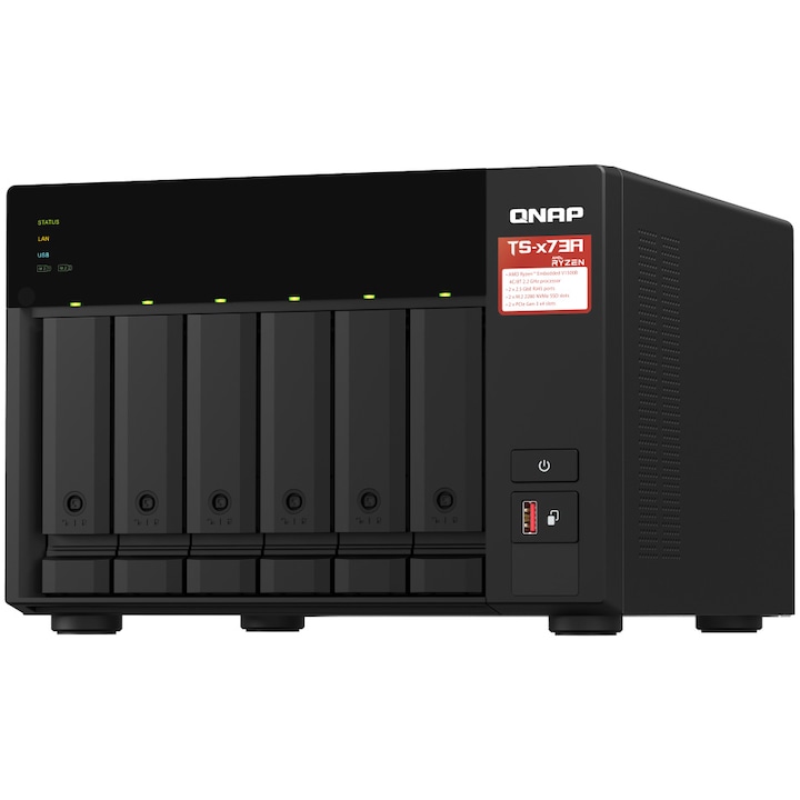 Qnap TS-673A-8G NAS, AMD Ryzen™ V1500B, 6-Bay, 2 x PCIe M.2 2280, 8GB DDR4, 2 x 2.5GbE, Fekete
