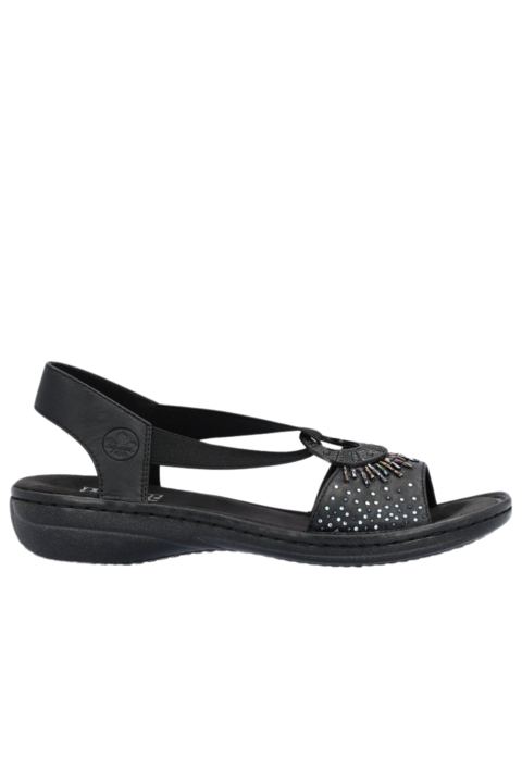 Sandale casual, dama, RIEKER ANTISTRESS, 60880-00 negru, piele ecologica, Negru