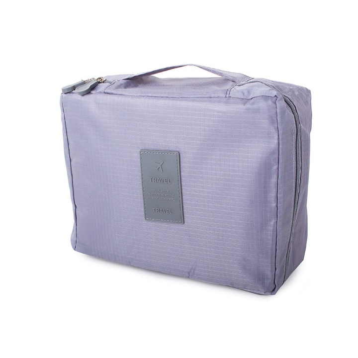 Geanta organizare cosmetice pentru calatorie, Zola®, cu fermoar, maner, 20x17x8 cm, gri