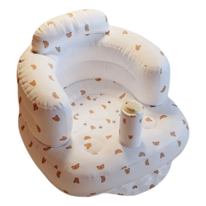 Scaun gonflabil multifunctional pentru invatarea copilului de stat in sezut, AlisVas-store, unisex, 57x48x5cm, design cu ursuleti, confort deplin