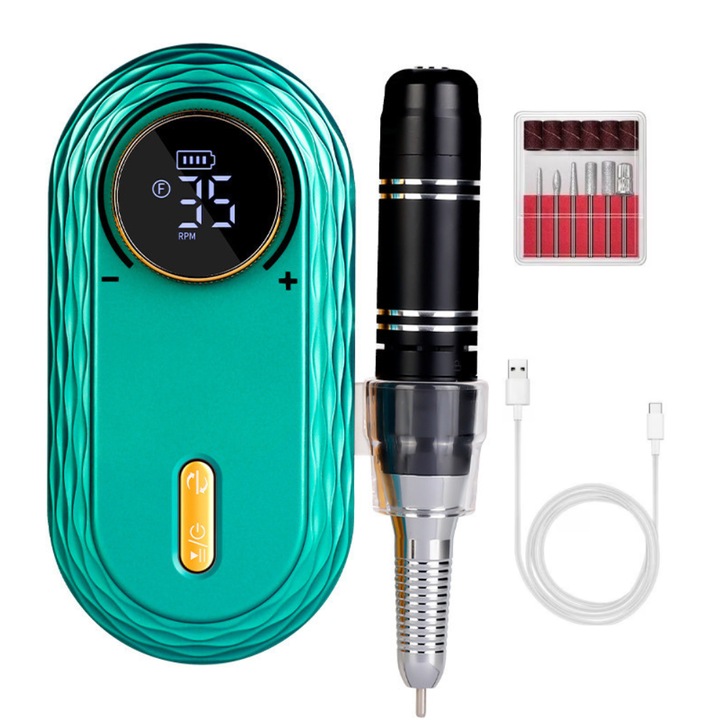 Freza Electrica Profesionala Manichiura-Pedichiura, 6 Capete, 35000 RPM, 2600 mAh, 36W, Black