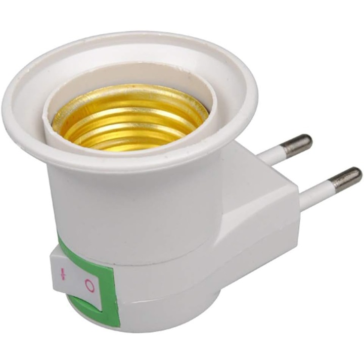 Dulie E27 cu intrerupator si stecher pentru priza, alba