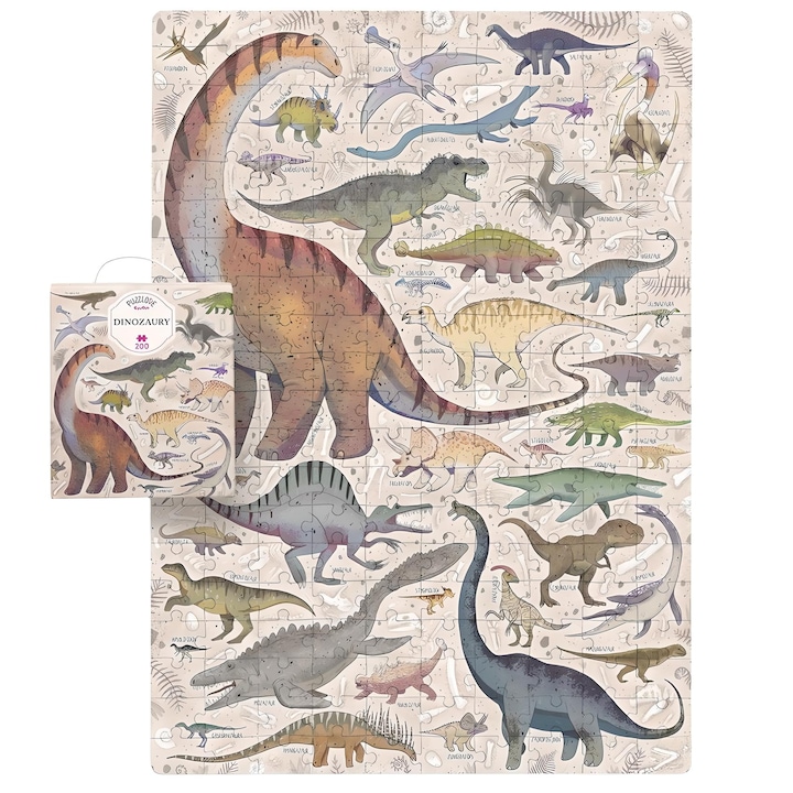 Oktatási gyerekrejtvény, Banana Panda Puzzlove dinoszauruszok, 200 db, dinoszauruszfajták, nagy formátum 68 x 48 cm, életkor +7 év