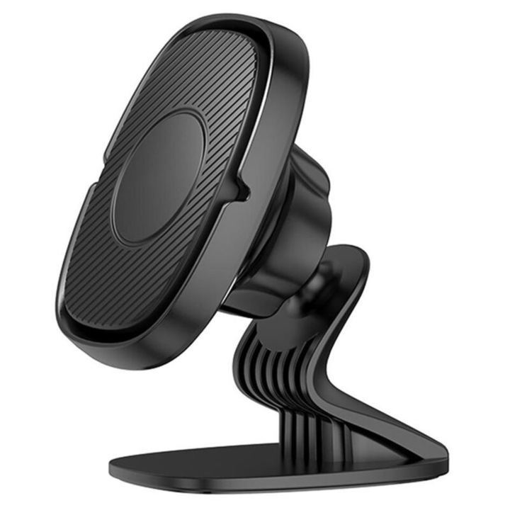 Elforgatható autós tartó a telefonhoz, mágneses, műszerfalra rögzíthető, fekete színű
