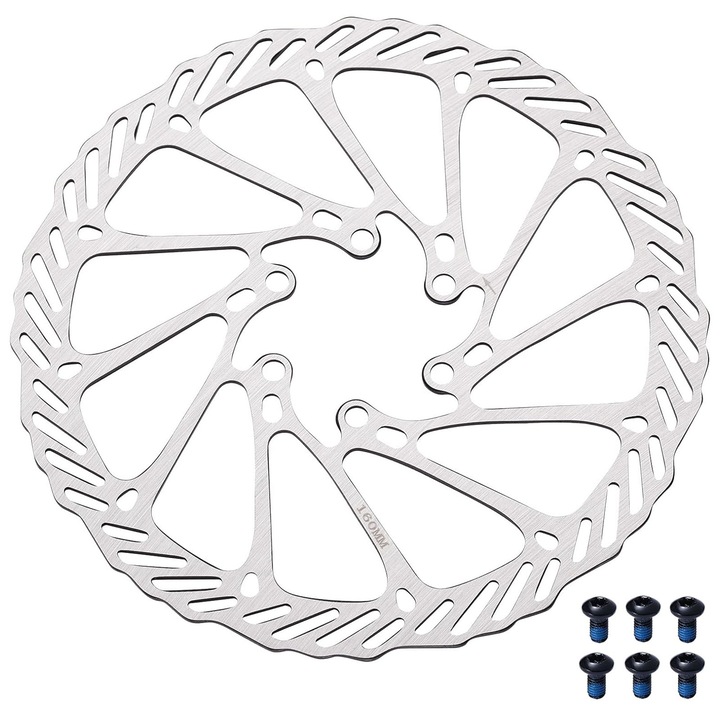 Дискова спирачка за велосипед G3, Axroad Mall, 160 mm, Разстоянието между дупките е 44 mm, 6 винта са включени, Добро разсейване на топлината, Антикорозионен, Не се деформира лесно, Неръждаема стомана, Сребро