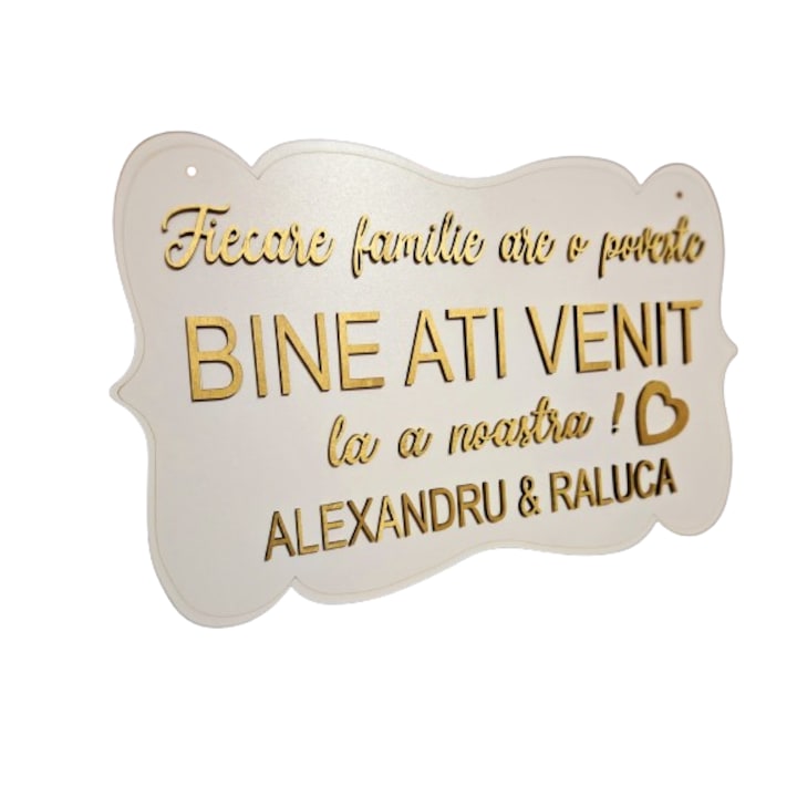 Placuta bine ati venit, dimensiune 50x30 cm, lemn, cu litere aurii in relief