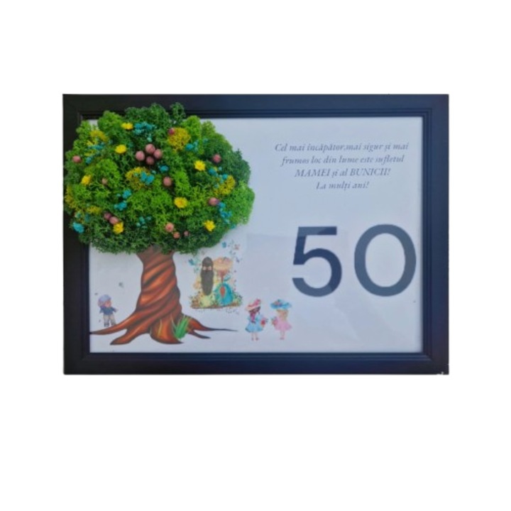 Tablou decorativ cu licheni, 10x15 cm, Mama si bunica