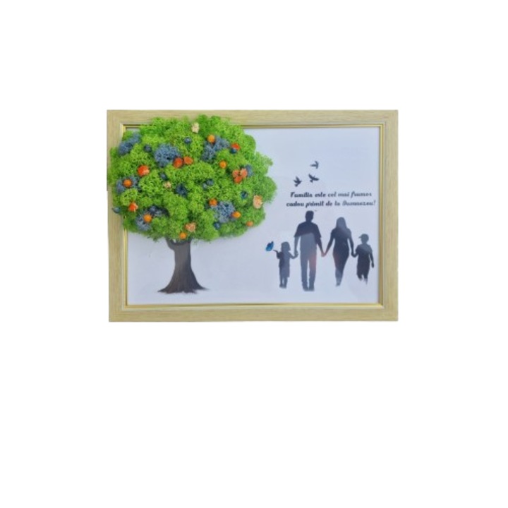 Tablou decorativ cu licheni, 13x18 cm, Familia este cel mai frumos cadou