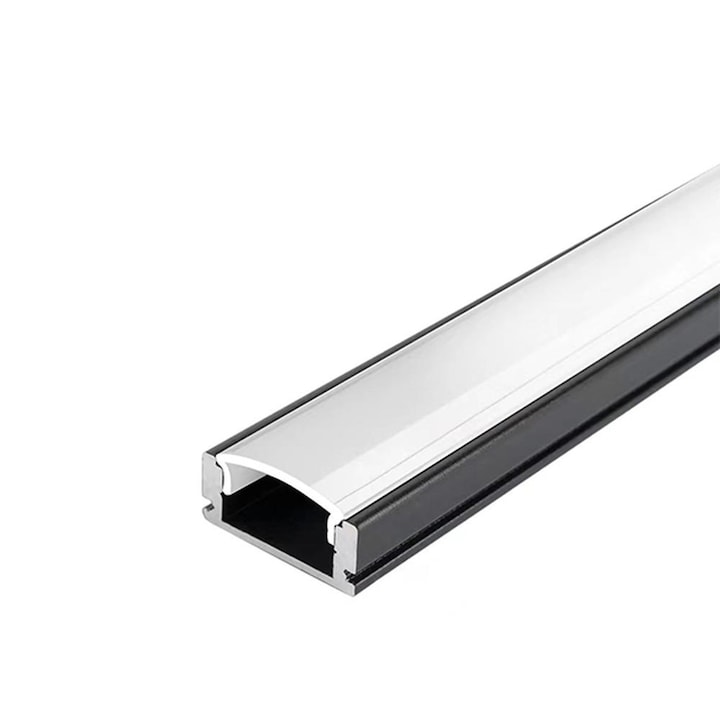 Profil LED aluminiu aplicat negru 2 metri, dispersor alb, cleme si capace ZenLED®