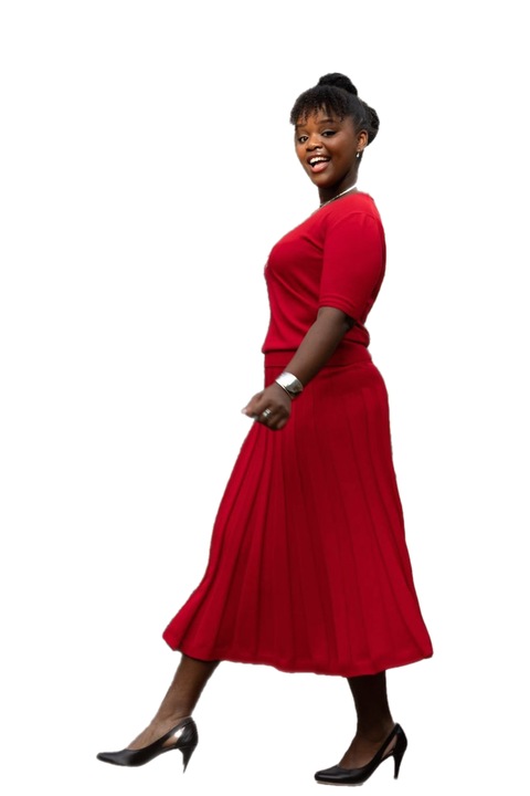 Fusta tricotata Hermina F165 Evatata cu Pliuri, Rosu