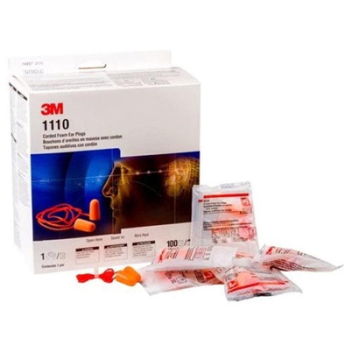 3M 1110 füldugó készlet, hipoallergén, zajcsökkentő 37dB, vezetékkel, 100 pár