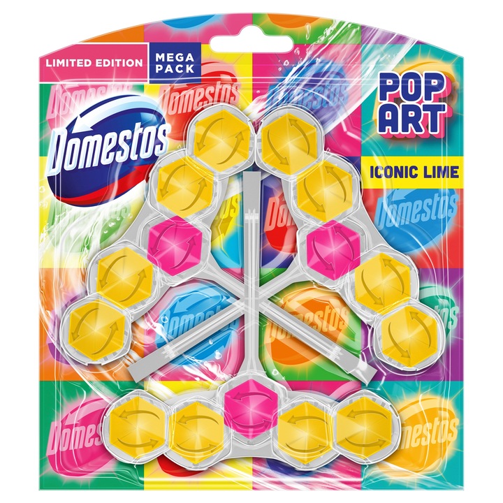 Domestos Power5 Pop Art Iconic Lime WC frissítő blokk, Limitált kiadás, 3x55g
