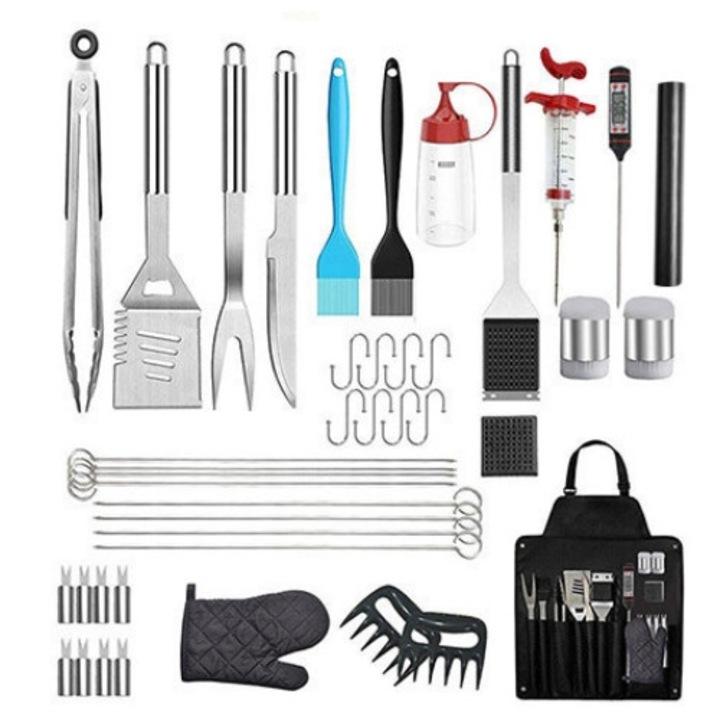 Set 42 Ustensile Pentru Gratar Otel Inoxidabil, XGETOP®, Cu Sorturi si genti de transport