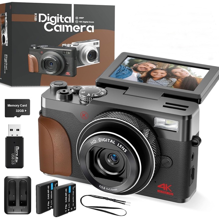 Цифров фотоапарат NBD®, 4K, 56MP, 16X цифрово увеличение, 3.0", 32GB SD карта, черен