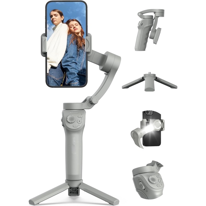 Stabilizator Inteligent cu Tehnologie pe 3 Axe, SelfieStick Profesional, Urmarire Avansata a Fetei si Obiectelor, Portabil si Pliabil, Ideal pentru Vlogging, Social Media, YouTube, TikTok, Potrivit pentru Android si IOS