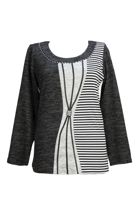 Bluza dama, gri inchis, cu model de dungi, Gri inchis