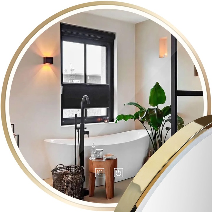 Tutumi LED Tükör 80cm MMJ, kerettel, aranyszín, kör alakú