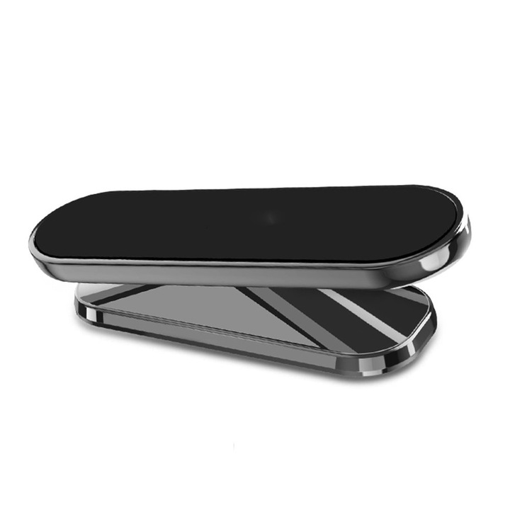 Suport auto magnetic, prindere pe bord cu auto adeziv, rotire 360, 2x6.4x1.8cm, 2 magneti pentru telefon, metal, Negru