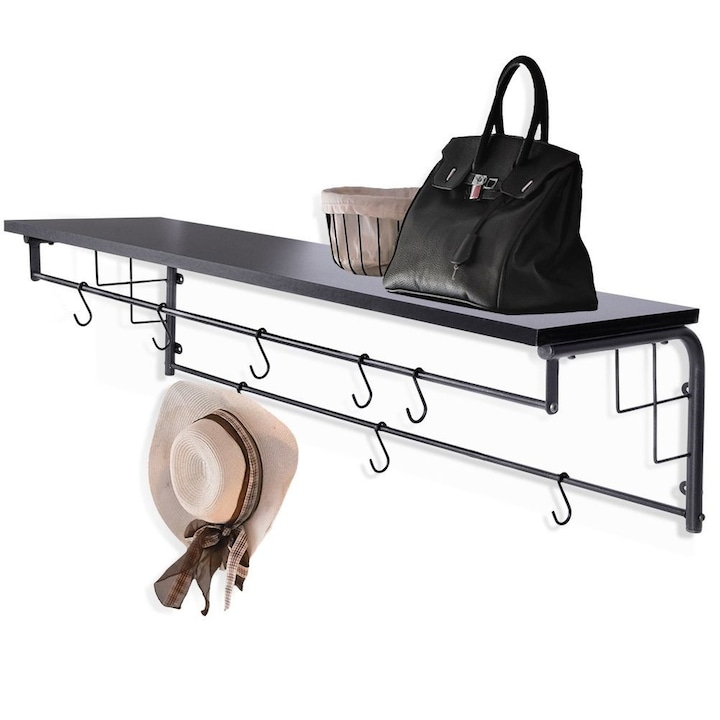 Polc, Vilde, Függesztett, 110x30x28,5 cm, Fém, Fekete