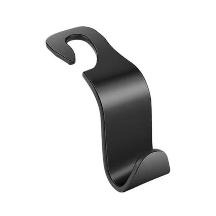 Suport tip cuier cu carlig, pentru genti si bagaje, cu fixare la tetiera universala, Negru, Dactylion®