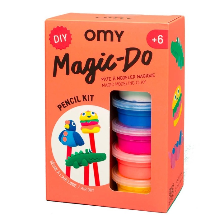 Set creativ de modelaj Magic Do, OMY, 5 sloikuri modelina ultralejera, include 3 creioane si instructiuni, multicolor, 6+ ani
