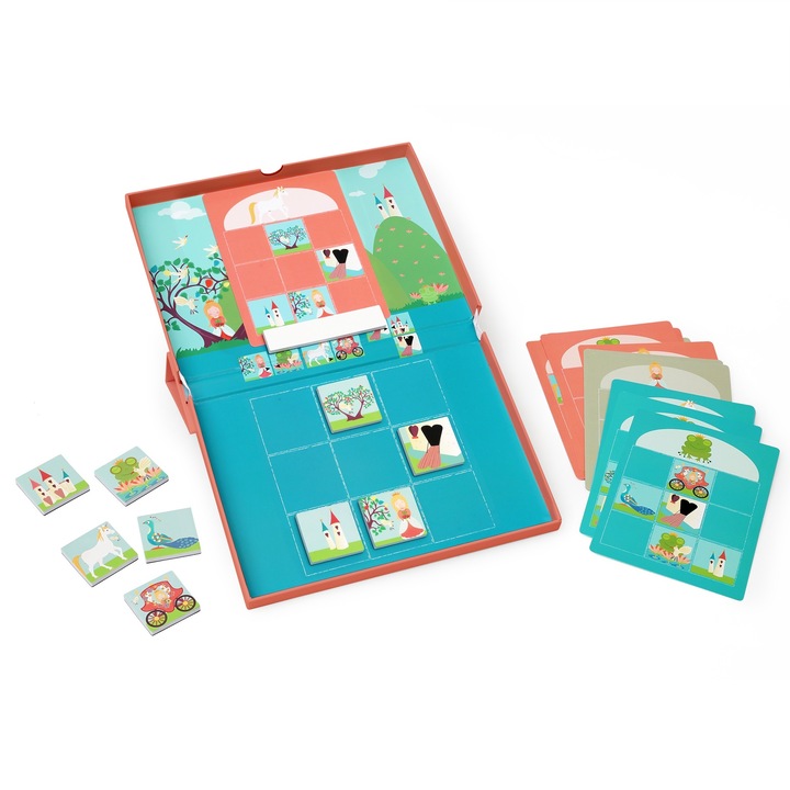 Edulogic Scratch mágneses puzzle, 18 kártya feladatokkal, hercegnők és egyszarvúak témával, 26x48x3cm